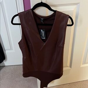 Express Women's Deep Brown V-Neck Bodysuit